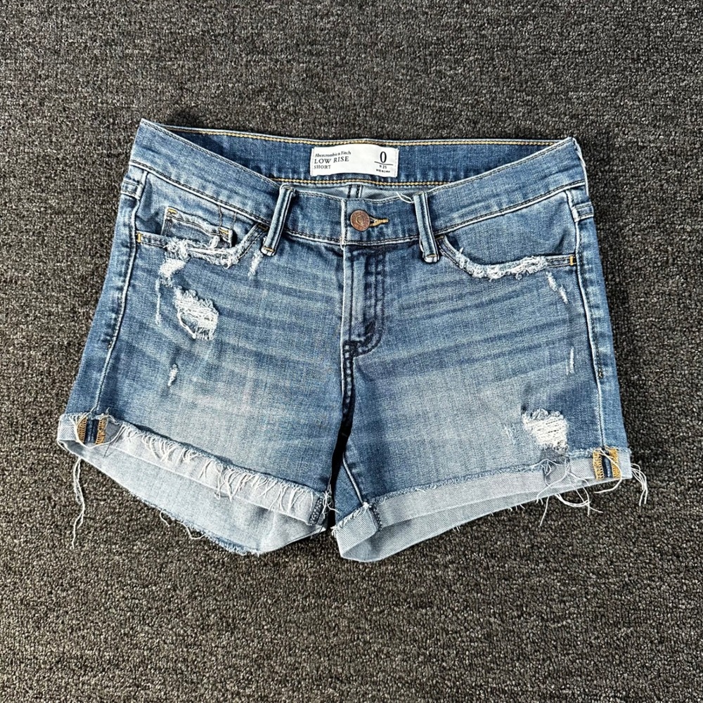 Abercrombie & Fitch Low Rise Denim Shorts Womens 0 Blue Good Distressed Cutoff